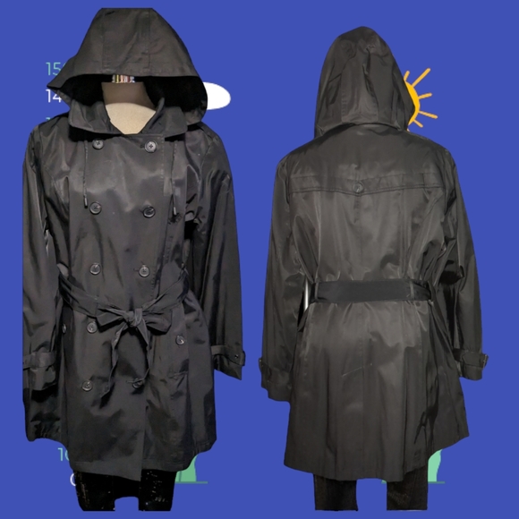 *New* Luxury Michael Kors Black Brested Trench Hoodie Coat Size XL - Picture 9 of 16